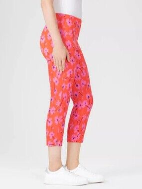 Stehmann Loli-602 Capri trousers feature a vibrant orange floral print Size 6